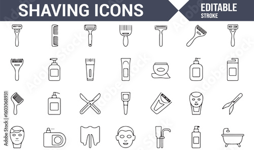 Icon Pack for Shaving, Personal Care, and Grooming Tools Including Razors and Brushes