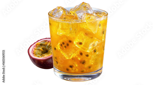 Passion Fruit Juice with Ice and Fruit Slice