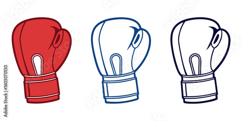 Red and blue boxing gloves outline sports equipment