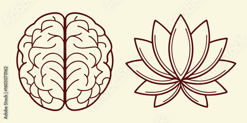 Brain and Lotus Flower Outline symbol