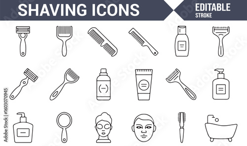 Various Shaving Icons Featuring Razors, Brushes, Cream, and Grooming Tools