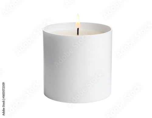 Fotografi A slender white taper candle, angled view, elegant and classic, ideal for formal dining or ceremonies, isolated on white