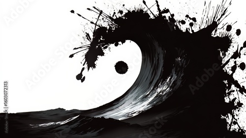 Wave with a black and white background