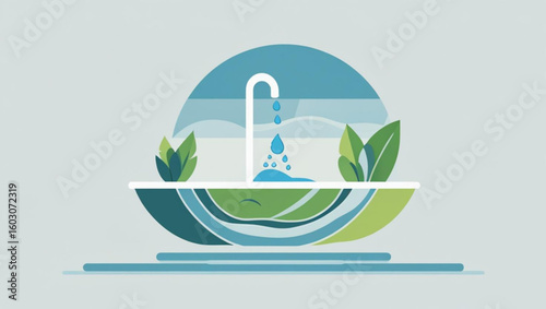  Modern flat design vector illustration symbolizing the harmony of water, nature, and life