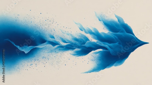 Blue and white painting of a fire with blue flames