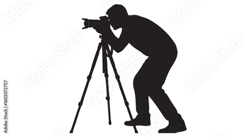 Photographer Silhouette with Tripod and Camera, Vector Illustration