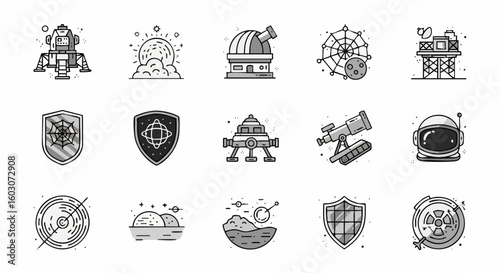 Space Exploration Astronomy and Future Technology Doodle Vector Icons
