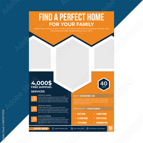 Family real estate flyer with minimal modern layout, ideal for promoting home listings, open house events, and property marketing for residential real estate agents and buyers