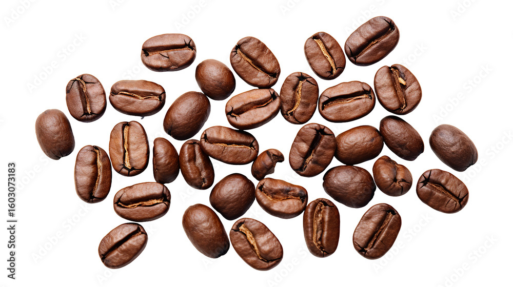 Obraz premium Roasted coffee beans isolated on transparent white background, clipping path 