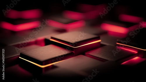 Close up of a black and red cube with a red light on it