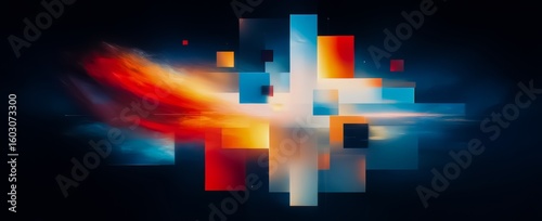 Colorful abstract image with red, blue, and yellow squares