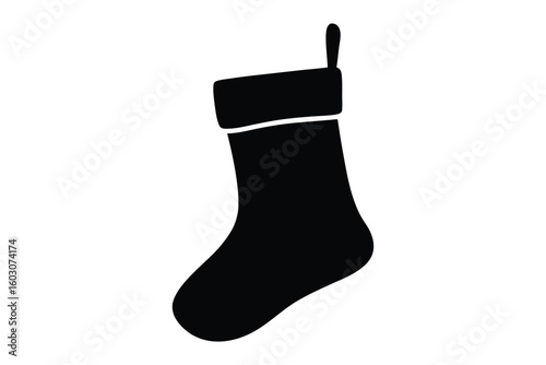 Christmas stocking silhouette vector, Christmas stocking filled with gifts hanging as a festive holiday decoration
