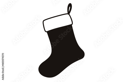 Christmas stocking silhouette vector, Christmas stocking filled with gifts hanging as a festive holiday decoration