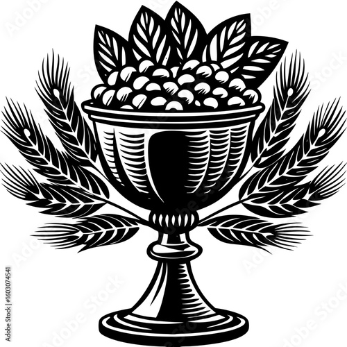 Chalice with Grapes and Wheat Vector