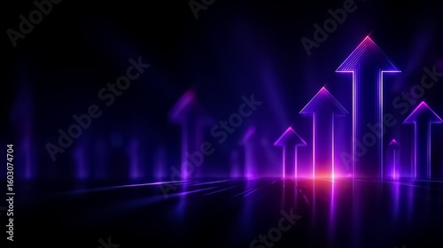 Purple background with a row of arrows pointing upwards