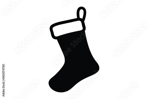 Christmas stocking silhouette vector, Christmas stocking filled with gifts hanging as a festive holiday decoration