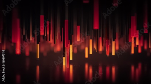 Series of red and orange lines are shown in a black background