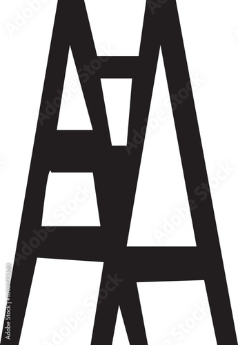 Black silhouette of a straight ladder leaning against a wall in minimalistic style. 