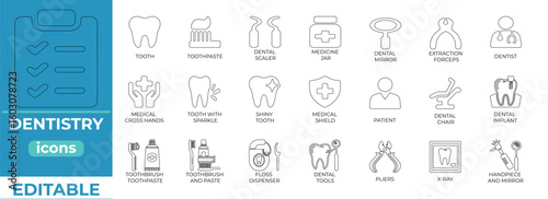 Editable dentistry icons for clinics, apps, and medical presentations
