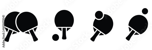 Dynamic table tennis icons capture the fast-paced action and sporty energy of ping pong for vibrant sports graphics and athletic designs