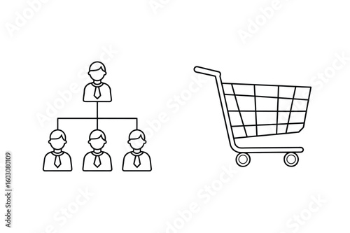 Organizational chart and shopping cart icons hierarchy