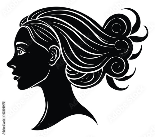 Elegant Woman Silhouette with Flowing Hair Artistic Vector Illustration Beauty and Grace Feminine