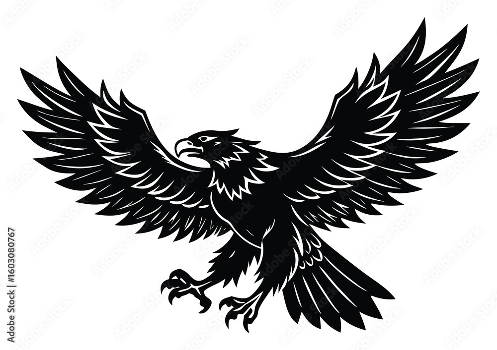 Fototapeta premium Majestic Eagle Soaring with Wings Spread Isolated on White Background Symbolizing Freedom and Strength Power of Flight Graphic Illustration