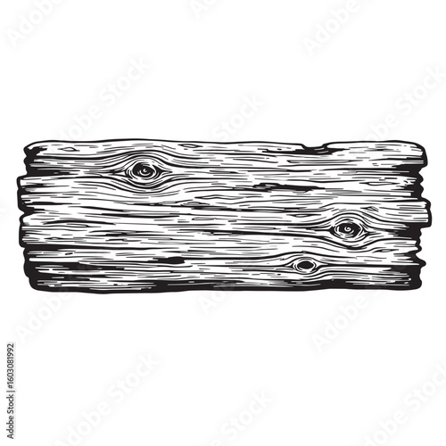 Detailed vintage art illustration of a weathered wooden plank showcasing grain patterns and knots suitable for rustic designs.