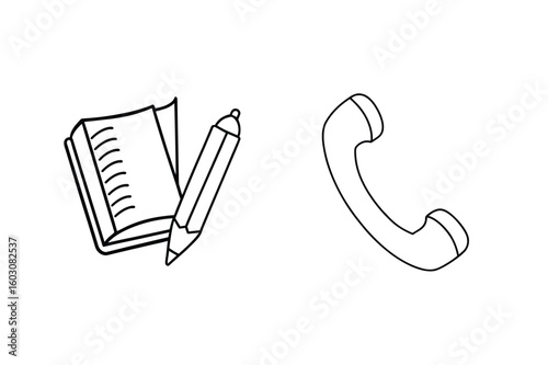 Notebook pencil and telephone handset writing