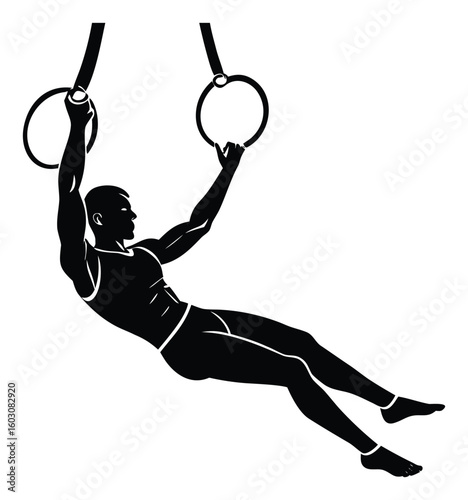 Silhouette of Athletic Man Performing Gymnastic Ring Exercise Demonstrating Strength and Agility for Health and Fitness Advertising