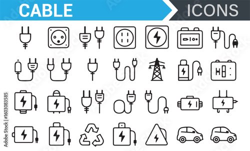 Collection of Electrical Connection Symbols Including Plugs, Sockets, and Charging Devices