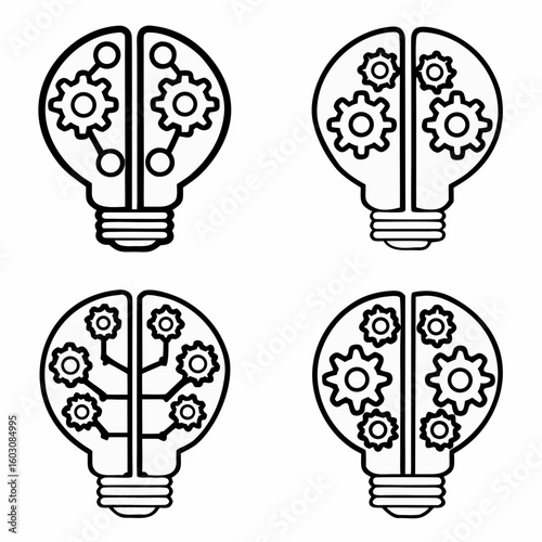"Idea Spark": A lightbulb reimagined as a brain, with subtle gears or circuitry visible within, emphasizing critical thinking and innovation.

