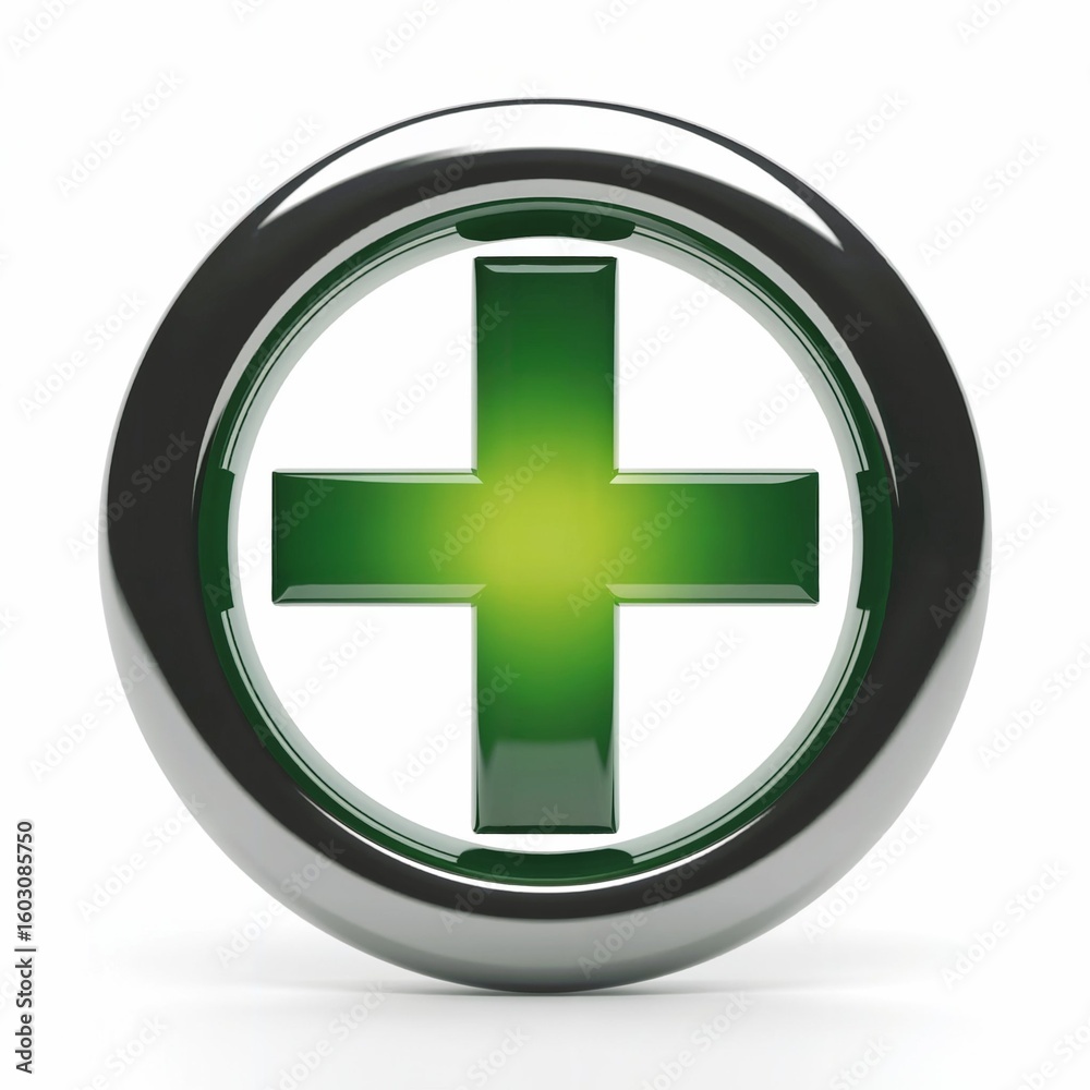 Obraz premium Green cross symbol within a metallic ring image