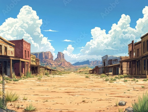 abandoned ghost town in the usa desert - digital painting