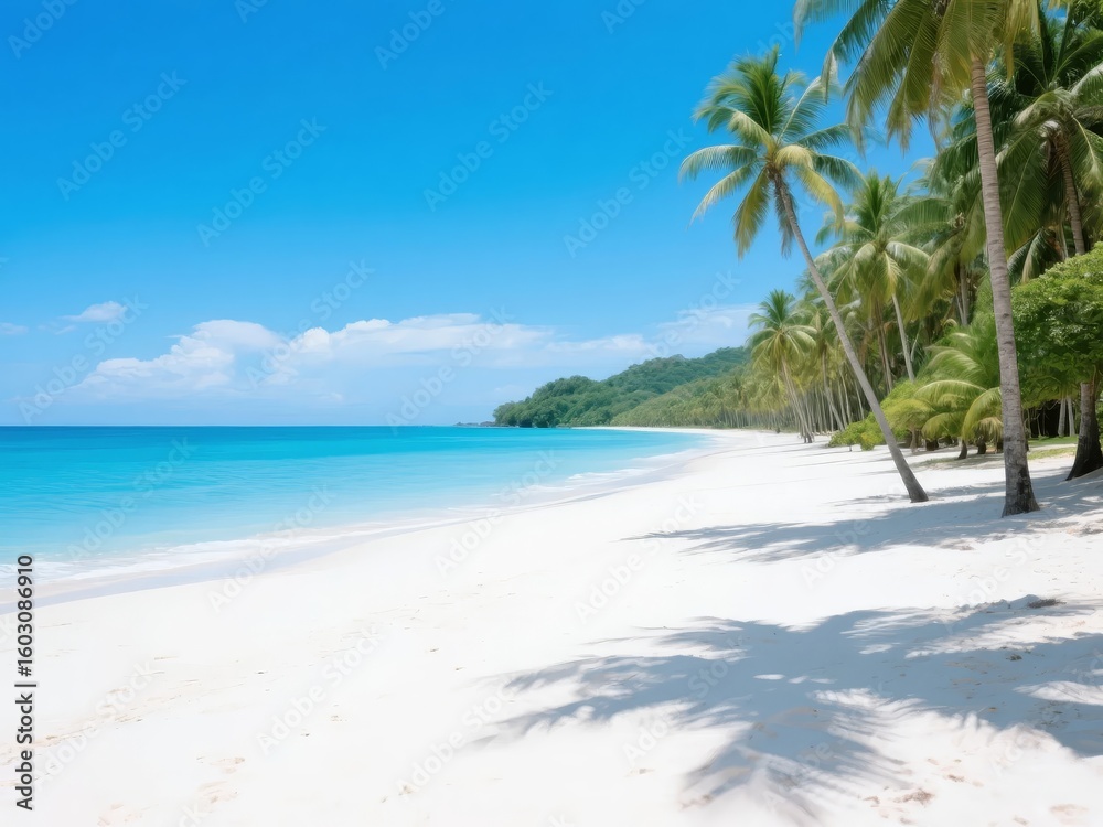 Obraz premium Tropical Beach with White Sand, Turquoise Water, and Palm Trees