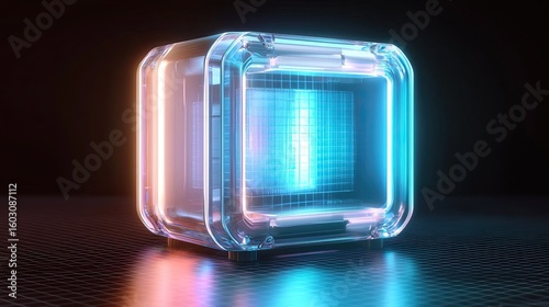 Futuristic Cube-Shaped Personal Air Cooler with Vibrant Blue and White LED Lights, Offering Instant Cool Relief on Hot Days, Isolated on Transparent Background -