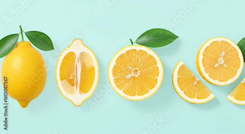 Fresh Citrus A Vibrant Display of Ripe Lemons in Various Cuts and Styles for Recipes and Design