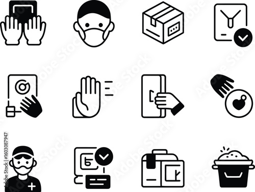 Collection of icons representing delivery and safety measures