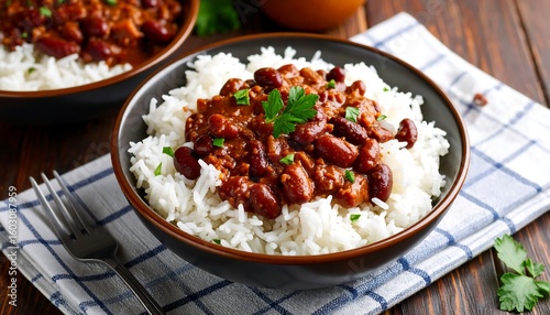 Hearty chili over rice
