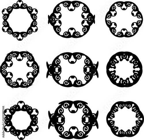 set of black frames in star, circle and oval shape