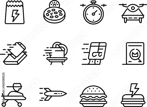 Set of 12 outline icons representing speed and delivery services