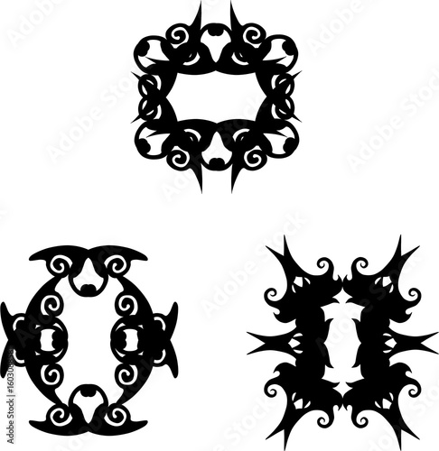 set of black florals name frames and border