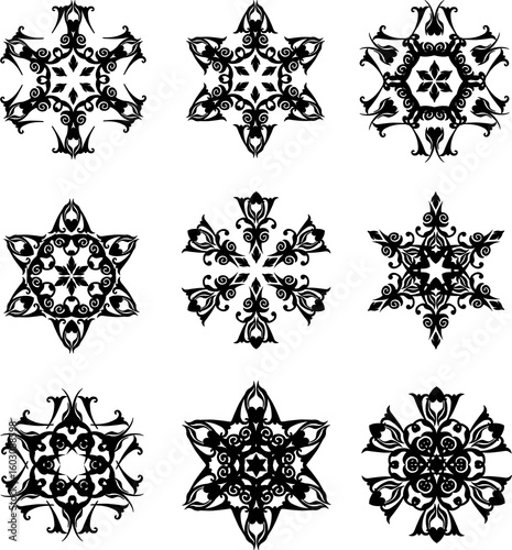 set of black stars like floral designs