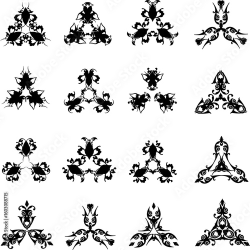 set of black florals design like triangles