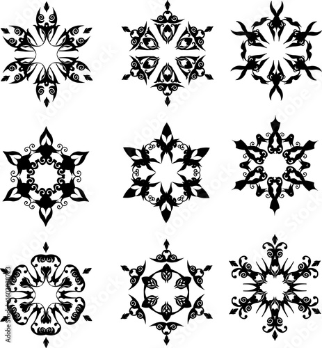 set of black florals stars design