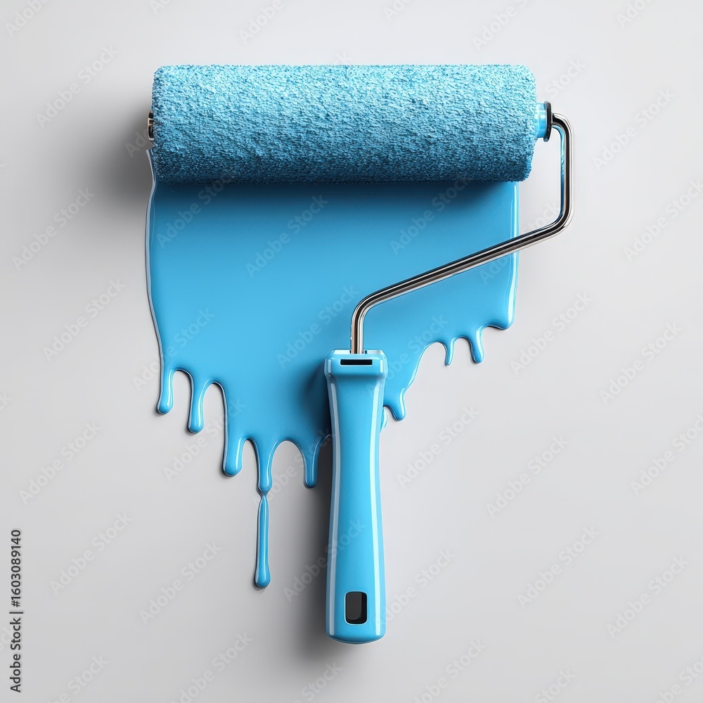 Obraz premium Paint Roller with Dripping Blue Paint Home Improvement and DIY Project Concept