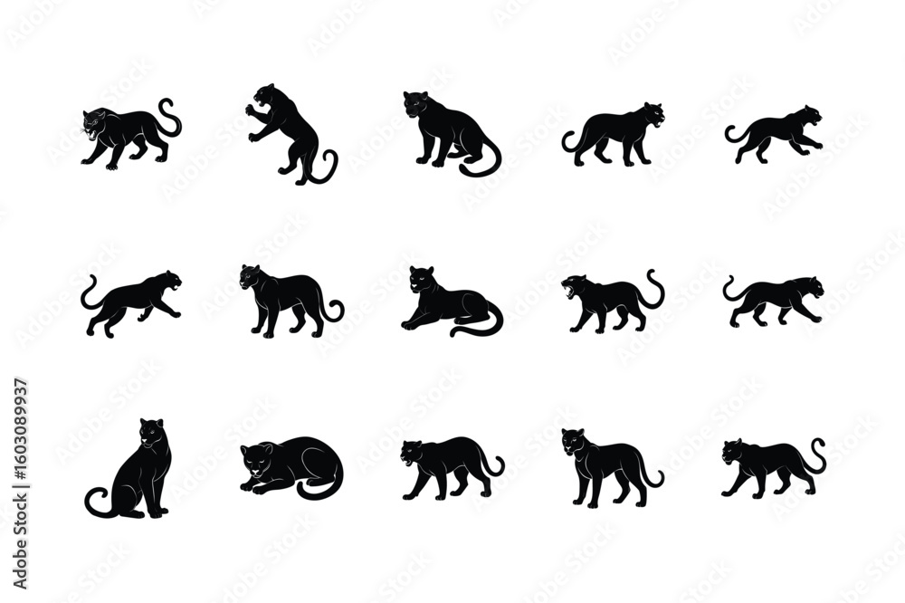 Obraz premium vector illustration of panther in attacking pose set.