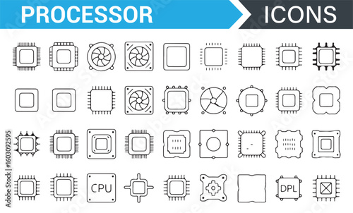 Various Processor Icons for Computer and Microelectronics Technology