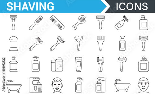 Collection of Shaving and Grooming Icons for Facial Hair Care and Hygiene