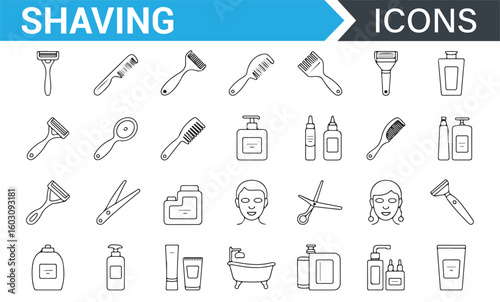 Various Shaving Icons Featuring Razors, Brushes, Cream, and Grooming Tools

